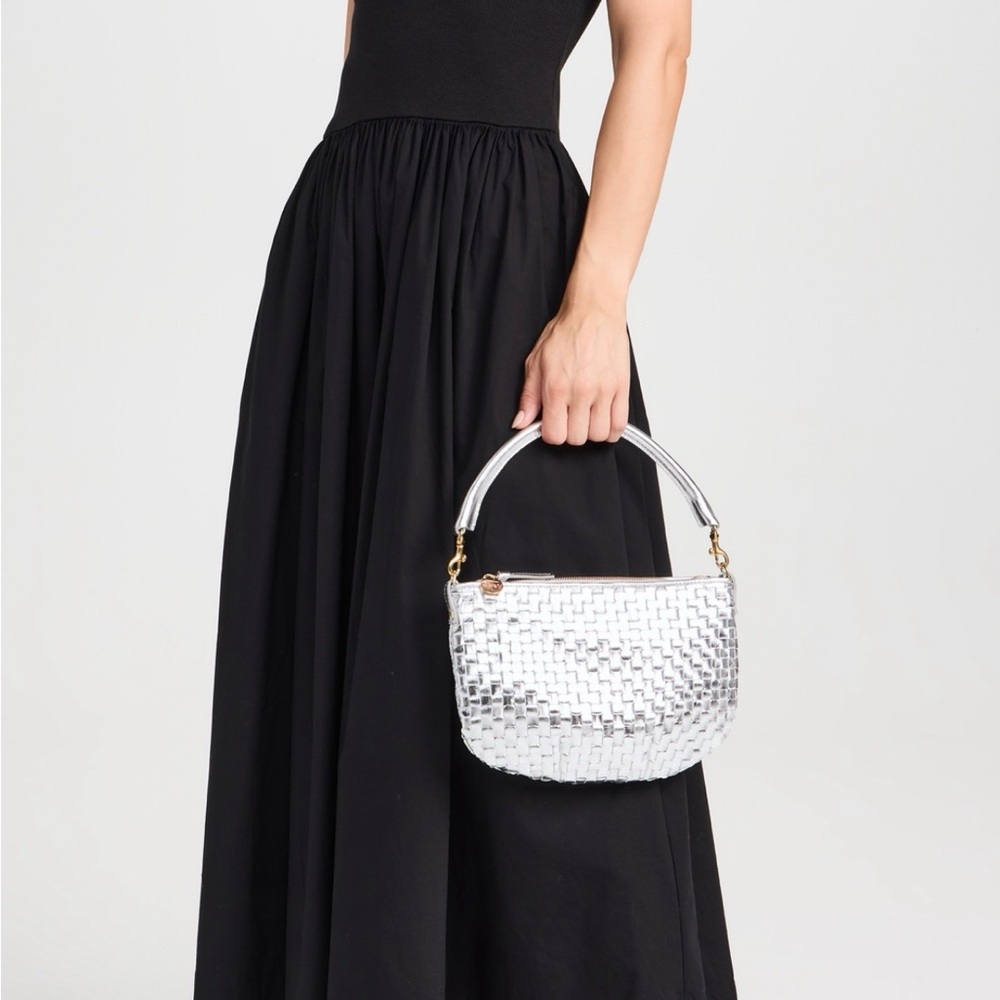 Clare V Petite Moyen Messenger in Woven Silver